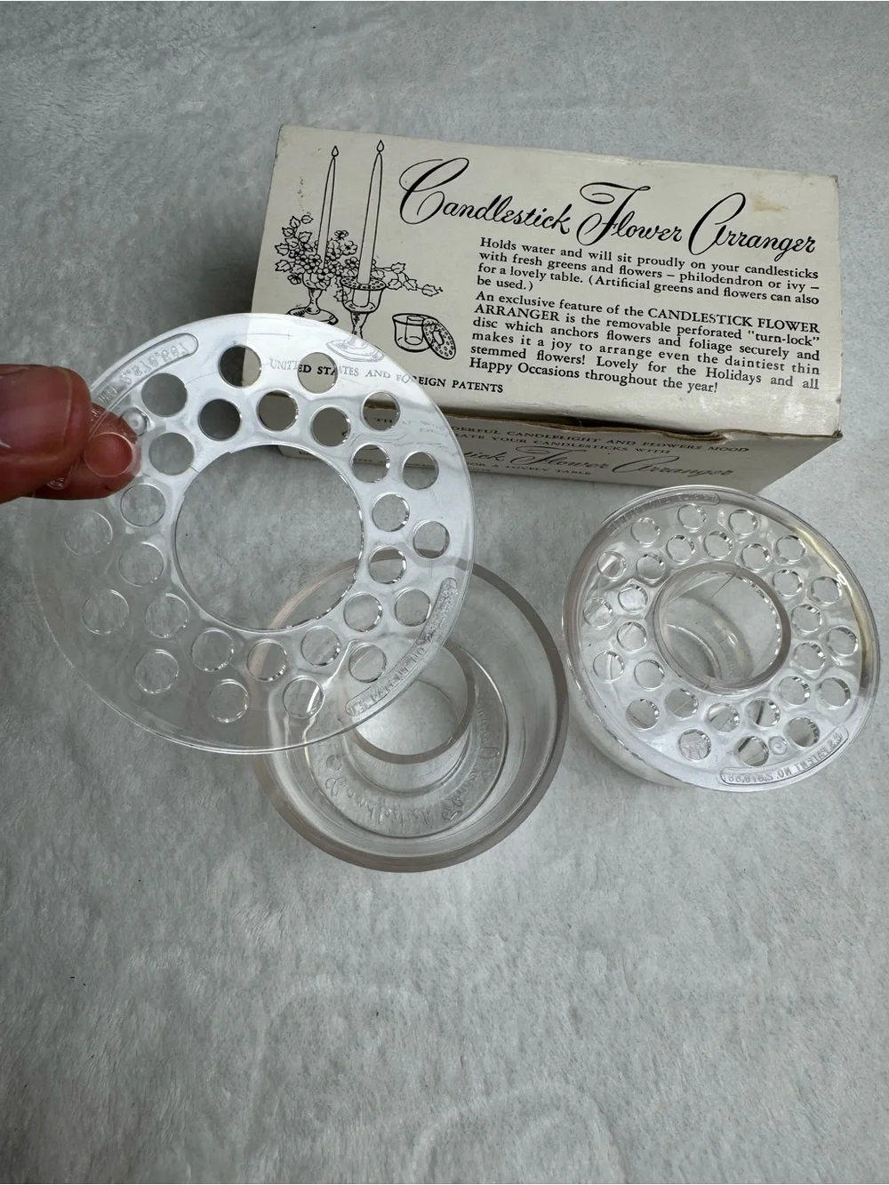 SET of 2 Vtg CANDLESTICK ARRANGER Clear Acrylic FLOWER FROG Candle Holders PAIR